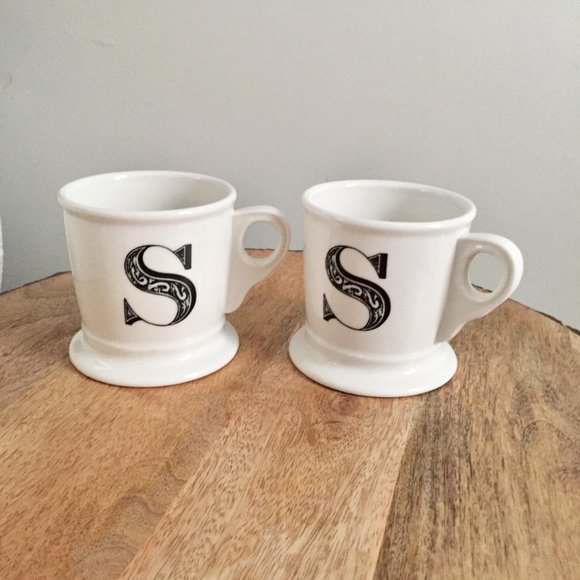 Anthropologie S Monogram Mugs Initial Letter Coffee Tea Cups Set Of 2 - Picture 1 of 6